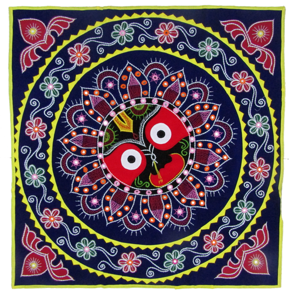 Handcrafted Pipli Applique Work Lord Jagannath Wall Hanging | 4x4 Feet | Odisha Traditional Art | Blue