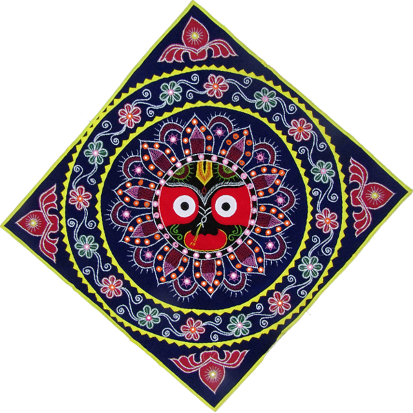 Handcrafted Pipli Applique Work Lord Jagannath Wall Hanging | 4x4 Feet | Odisha Traditional Art | Blue - Image 2