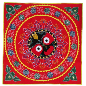 Handcrafted Pipli Applique Work Lord Jagannath Wall Hanging | 4x4 Feet | Odisha Traditional Art | Red