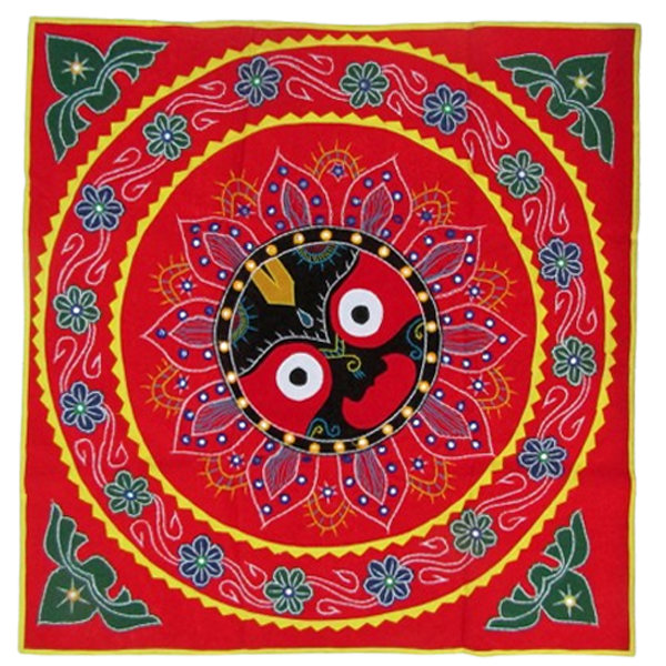 Handcrafted Pipli Applique Work Lord Jagannath Wall Hanging | 4x4 Feet | Odisha Traditional Art | Red