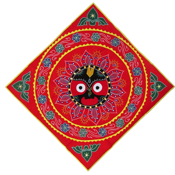 Handcrafted Pipli Applique Work Lord Jagannath Wall Hanging | 4x4 Feet | Odisha Traditional Art | Red - Image 2