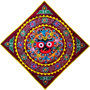 Handcrafted Pipli Applique Work Lord Jagannath Wall Hanging | 3x3 Feet | Odisha Traditional Art | Maroon
