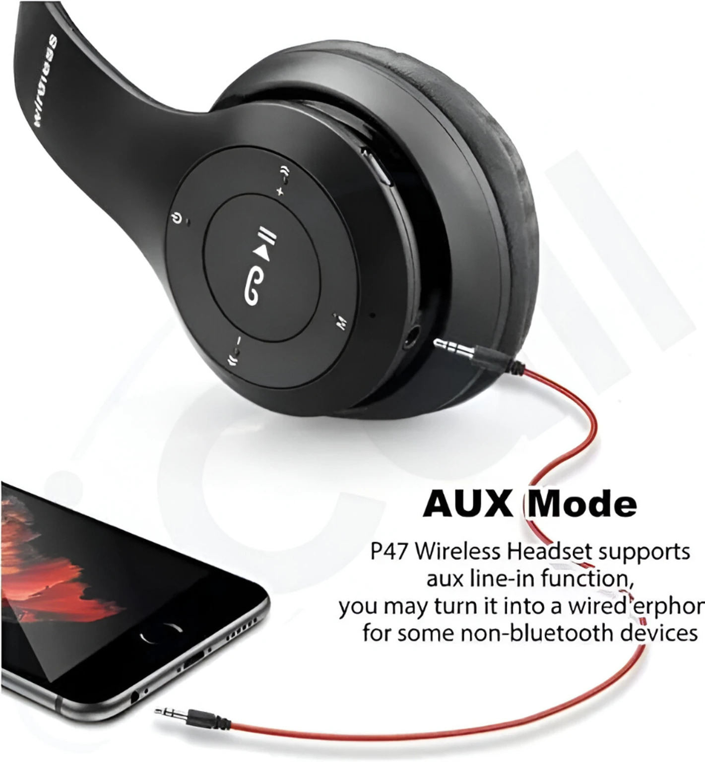 Foldable Bluetooth Headphones with Mic | Wireless On-Ear Headset | Black - Image 3